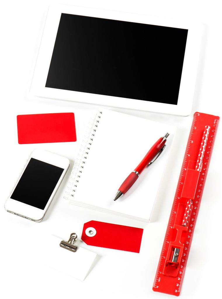 office and school supplies over white background. writting tools