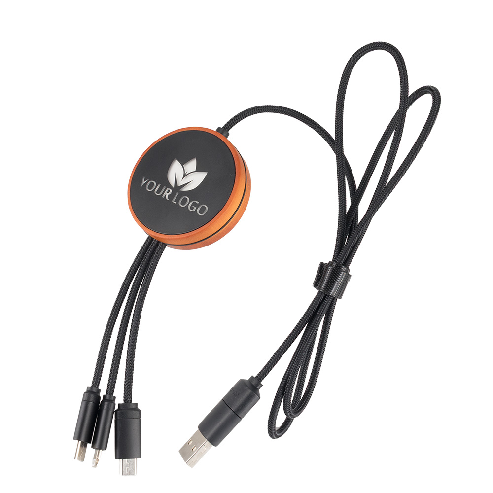 Kabel z ładowarką indukcyjną 4w1 w drewnianej obudowie – i5w